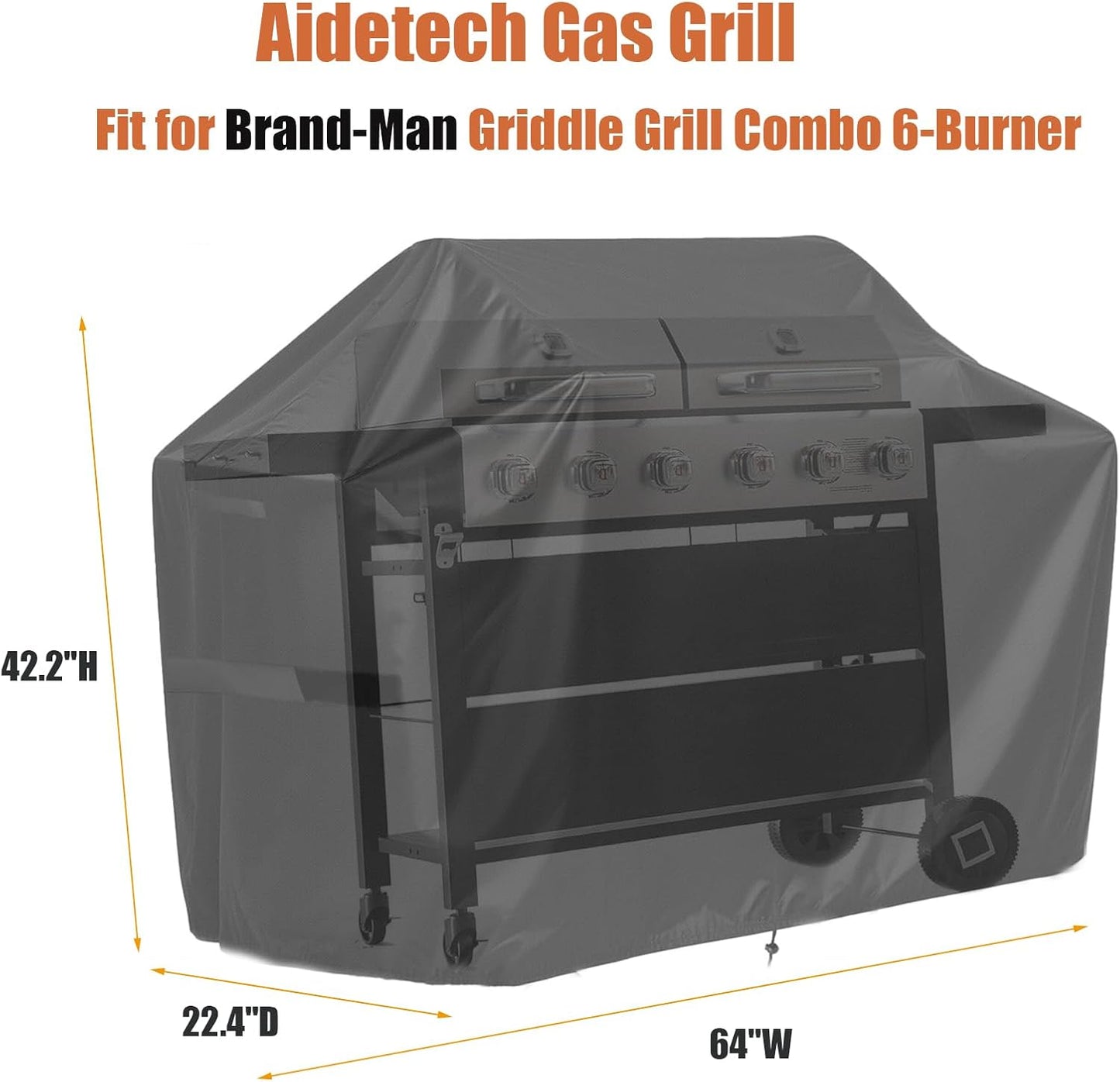Grill Griddle Cover for Brand-Man Griddle Grill Combo 6-Burner, Portable Gas BBQ Covers, Waterproof Outdoor Propane Grills Cover-22.4" D x 64" W x 42" H