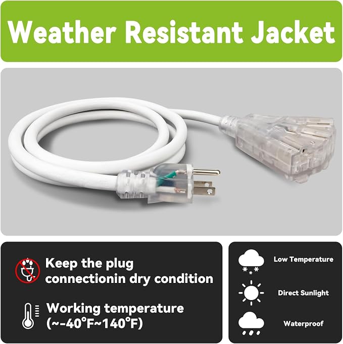 EP 6FT 12 Gauge Heavy Duty Extension Cord, 15A 125V 1875W, 3 Outlet - Image 5