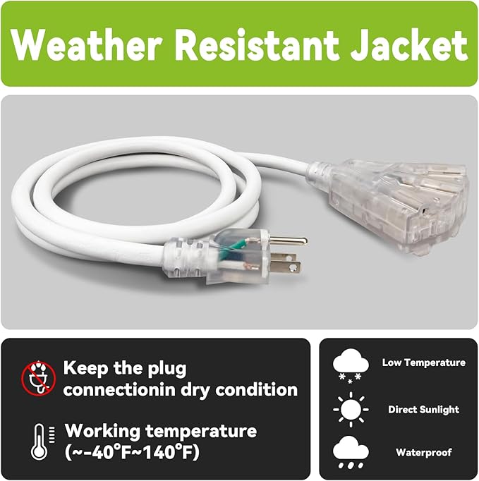 EP 40FT 12 Gauge Heavy Duty Extension Cord, 15A 125V 1875W, 3 Outlet - Image 5
