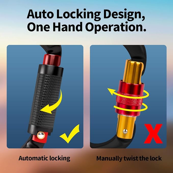 FVW Auto Locking Rock Climbing Carabiner Clips, Professional 25KN Heavy Duty - Image 3