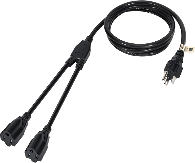 2 Way Power Cord Splitter Cable 6 Ft-3 Prong 1 to 2 Extension Cord-Outlet by Elecan