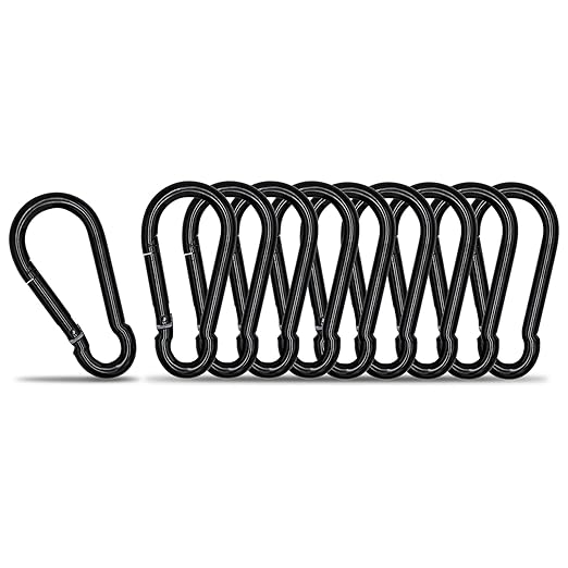 Small Carabiner Clip Hook, 2.75 inch 10 pcs Black Heavy Duty Spring Snap Hook by KINLINK