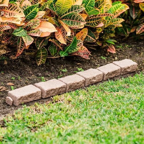 Beuta Landscape Edging | Garden Edging Border | Faux Stone Bricks for Lawn edging, Flower beds, Pathways & Yard Edging– 1 Pack | Each Section Has 6 Bricks 48"L x 4"W x 2.25"H | 3 Spikes |Cobblestone