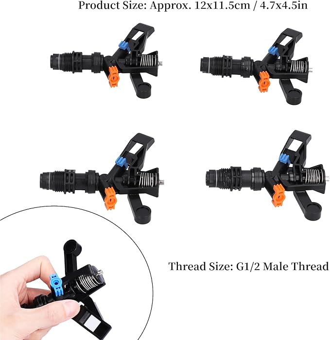 Rocking Arm Sprinklers,10PCS Plastics G 1/2 Male Thread 360° Rotating Sprinklers Watering Sprinkler for Yard Lawn and Grass Irrigation 4.7x4.5in