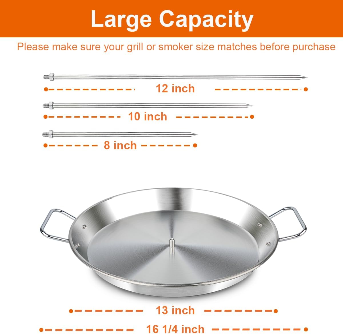 BBQ Vertical Skewer Pan Gyro Spit Shawarma Stand for oven, Al Pastor Skewer for Grill, El Pastor Hack for Tacos Al Pastor Chicken, Brazilian, Stainless Steel, with 8",10" and 12" stick