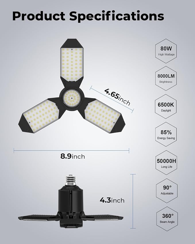 toberich LED Garage Light Bulbs 2 Pack, 8000LM Shop Lights - Image 6