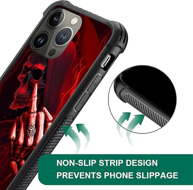 for iPhone 14 Pro Case, Gestures Funny Skull Pattern Graphic Design Girl Boy - Image 6
