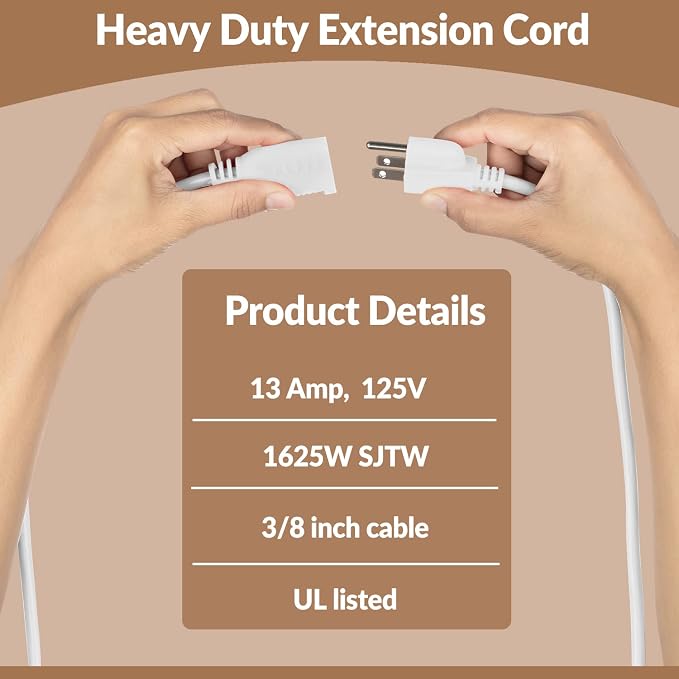 Heavy Duty Extension Cord/Wire Power Cable, Single Outlet, 6 Feet, UL Listed - Image 5
