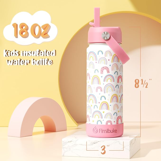 Fimibuke Kids Insulated Water Bottle, 18oz BPA FREE 18/8 Stainless Steel Kids - Image 2