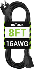 BN-LINK 8 ft Indoor/Outdoor Extension Cord 16/3 SJTW, Water & Weather Resistant by BN-LINK