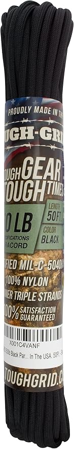 TOUGH-GRID 550 Paracord, Type III Mil-Spec Nylon Rope - 50 Ft Black Tactical - Image 3