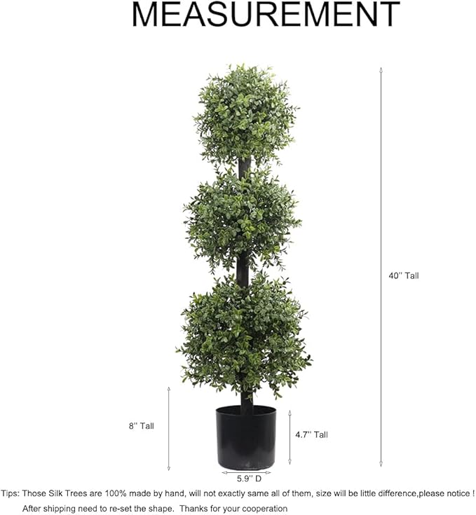38''T Artificial Boxwood Topiary Triple Ball Outdoor Potted Plants Anti-UV Front Door Decor 2Pack