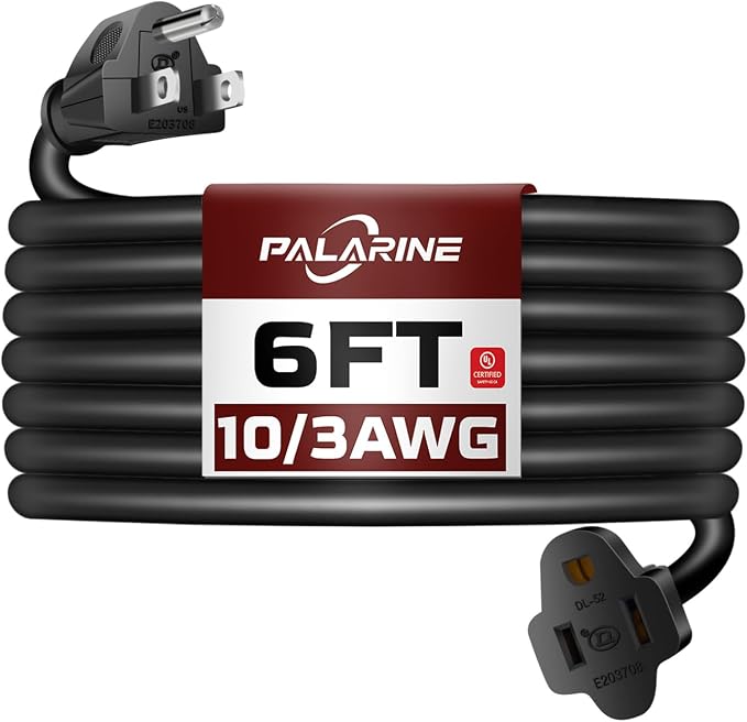 6ft Black Outdoor Extension Cord Waterproof, UL Listed, 10/3 SJTW Heavy Duty 3 by PALARINE