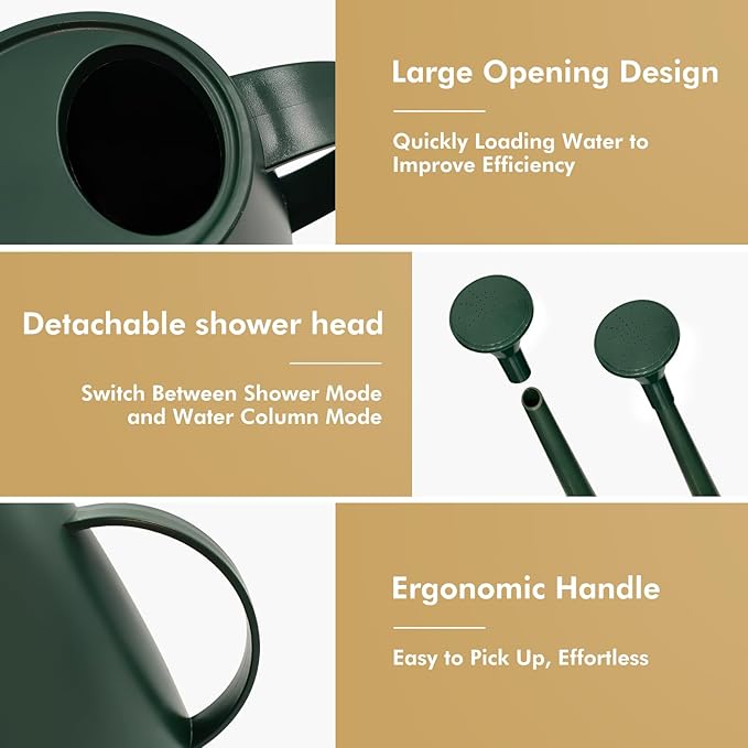 Watering Can for Indoor Outdoor Plants, Modern Small Watering Cans with Removable Nozzle, Long Spout Watering Can for Indoor Bonsai Plants Garden Flowers 1/2 Gallon 1.8L 60OZ (Dark Green)