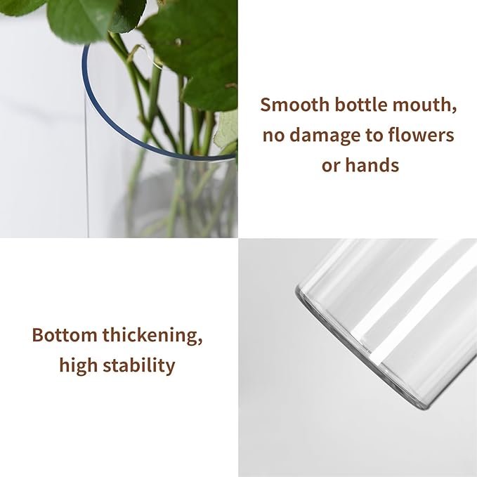 Clear Flower Vase, Non-breakable Vases, 6" W x 10" H, Acrylic Vase, Aesthetic Room Decor Cylindrical Modern Flower Vases for Table Centerpiece, Home Decor, Women Floral Arrangement Gift