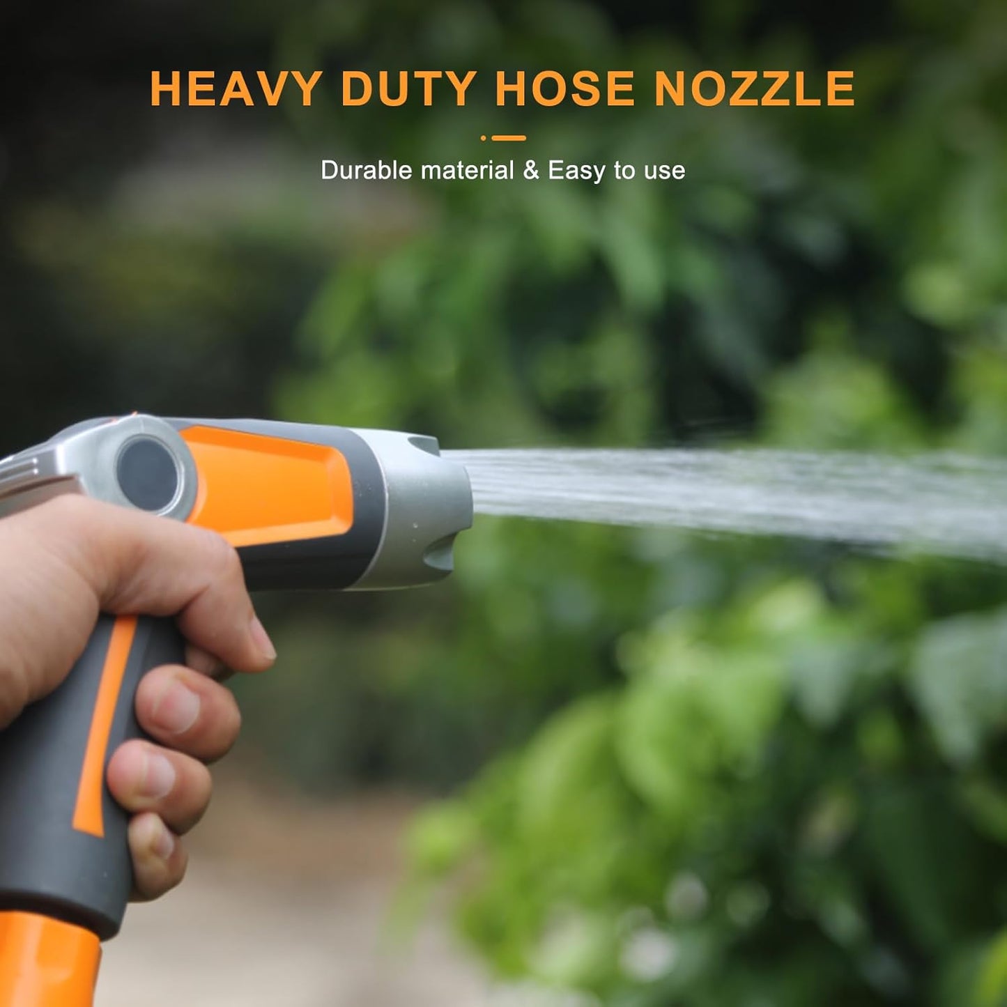 Heavy Duty Garden Hose Nozzle Sprayer - 4 Spray Patterns, High Pressure, Thumb Control Flow Valve w/On-Off, Washers for Watering, Car & Pet Washing