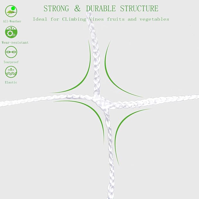 All-Weather Trellis Netting Mesh Plant Garden Vine Growing Flexible String Net (6" Mesh ployester, 5' Wx 15'L)