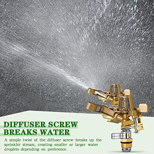 Ferraycle 4 Pieces 1/2 Inch Brass Impact Sprinkler Head with Nozzles Heavy Duty Adjustable 0-360 Degrees Impulse Sprinkler Head Lawn Watering for Yard Irrigation