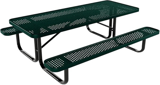 Coated Outdoor Furniture Heavy-Duty Portable Outdoor Kids Table, Punched Steel Kids Picnic Table, Commercial-Grade Picnic Table, Made in America (6ft Rectangular, Childrens, Textured Dark Green)