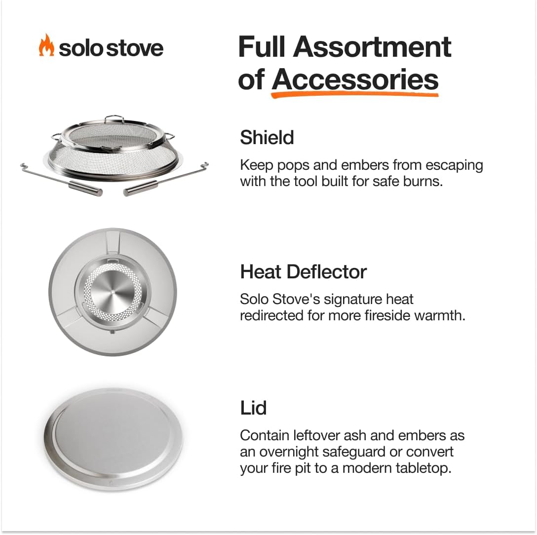 Solo Stove Yukon 2.0 + Stand, 27 Inch Smokeless Fire Pit – Portable Stainless Steel Outdoor Fireplace - 360° Airflow Technology and Removable Ash Pan – Ideal for 6 or More People, 43.9lbs, Ash