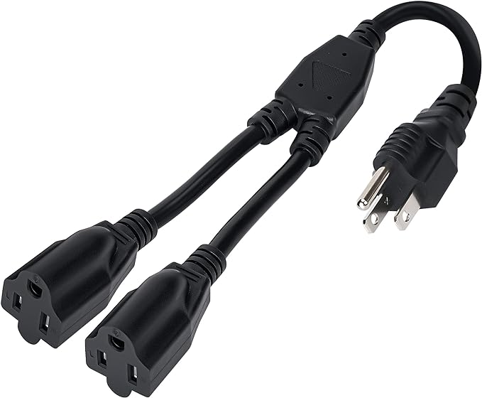 Elecan 3-Prong Y Splitter Power Extension Cord 1 FT, Straight Plug 1 to 2 Way by Elecan