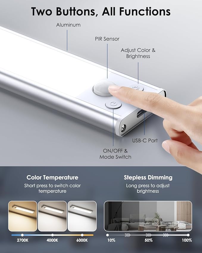 5-Pack Under Cabinet Lighting, 68LED 2000mAh Rechargeable Battery Operated - Image 3