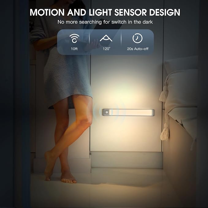 MCGOR 14.7inch Under Cabinet Lighting, 2 Pack Rechargeable Motion Sensor Light - Image 4