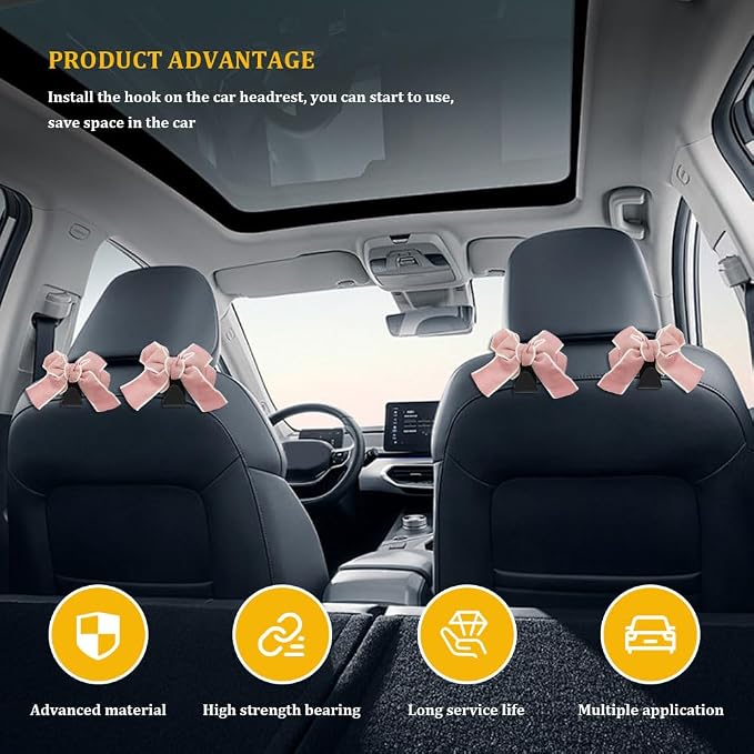 4PCS Car Hooks for Purses and Bags, Cute Bow Car Seat Headrest Hook, Car - Image 4