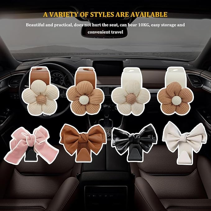 4PCS Car Hooks for Purses and Bags, Flower Car Headrest Hook - Image 7