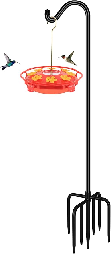 FEED GARDEN 92 Inch Adjustable Outdoor Shepherds Hook Bird Feeder Pole with 7 Prongs Base, Premium Steel Heavy Duty Tall Shepards Hooks for Hanging Bird Feeders, Plant Basket, Lanterns, 1 Pack