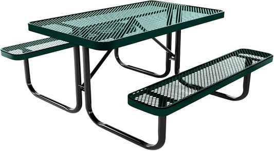 Coated Outdoor Furniture Heavy-Duty Portable Outdoor Kids Table, Expanded Metal Kids Picnic Table, Commercial-Grade Picnic Table, Made in America (4ft Rectangular, Childrens, Dark Green)
