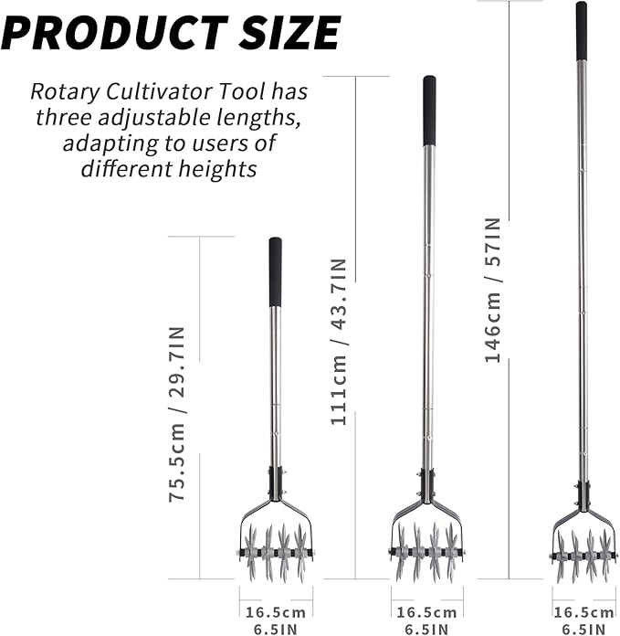 Rotary Cultivator Tool, Adjustable Garden Hand Tiller Cultivator, Long Handle Rotary Cultivator, Aerate, Weed, Plant, Garden Cultivator for Soil Mixing or Reseeding Grass