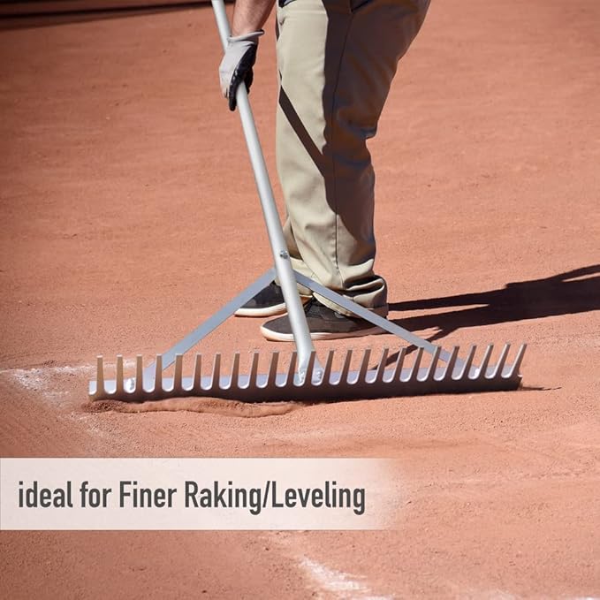 Colwelt Landscape Rake - 24Tines, Aluminum Head with 68" Handle, 24" Width for Beach & Lawn Care