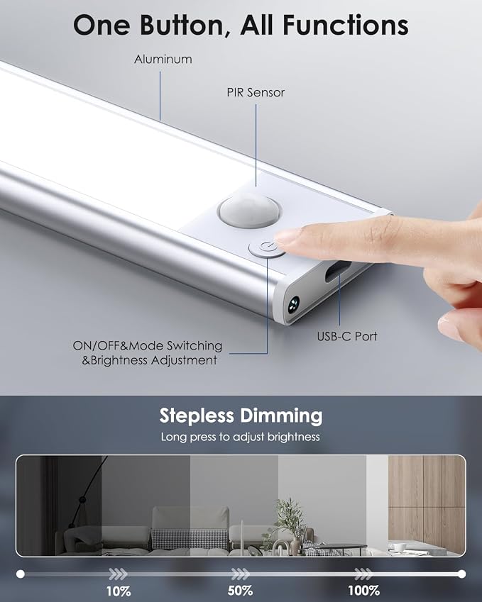 VerRon 10in Under Cabinet Lighting, Upgraded 2200mAh Rechargeable Under Cabinet - Image 2