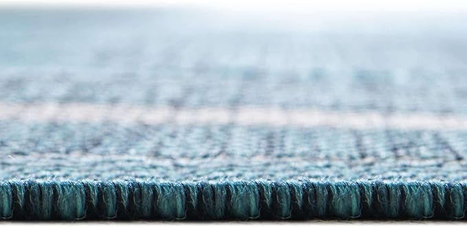 Unique Loom Outdoor Border Collection Area Rug - Soft Border (5' 1" Octagon, Teal/ Ivory)