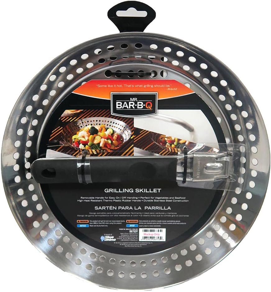Mr. Bar-B-Q 12" Stainless Steel Skillet, Deep Fryer Strainer for Seafood, Vegetable Grill Basket w/Removable Handle Stainless Steel for BBQ Grill, Camping, Backpacking, Grilling Accessories 06753Y