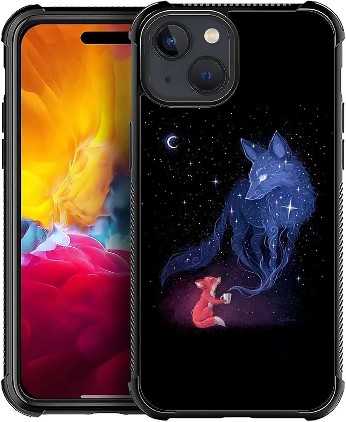 for iPhone 15 Plus Case, Galaxy Fox Wolf Pattern Graphic Design Girl Boy Soft by FKBRCL4U