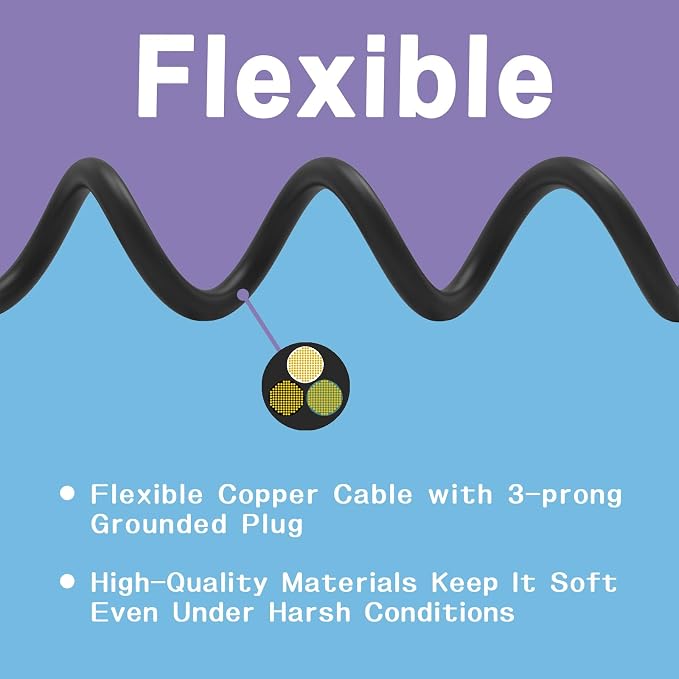 Indoor Outdoor Extension Cord 25 FT, 16/3 SJTW Weatherproof Black Electrical - Image 4