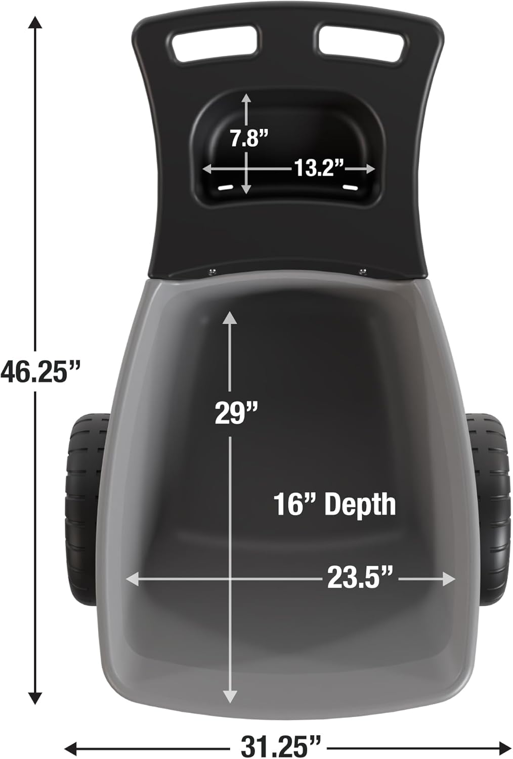 Simplay3 Easy Haul Durable Wheelbarrow with Garden Tool Storage Tray - Large Easy Turn Wheels - Gray - Made in USA