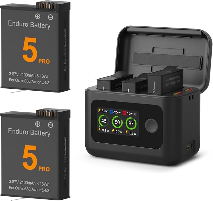 2100mAh Battery and Charger for DJI Osmo 360 / Action 5 Pro/Action 6, Color LCD by JIMOVA