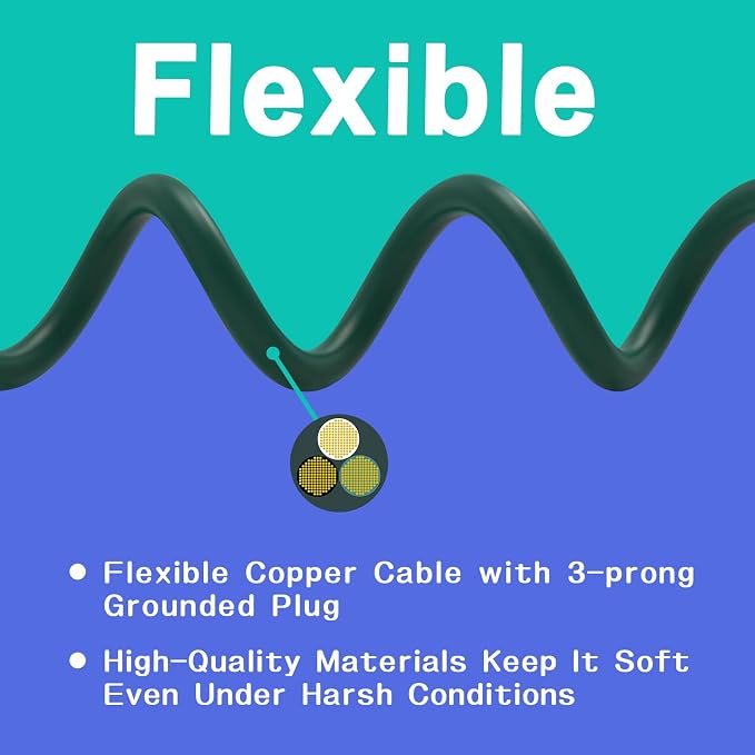 Indoor Outdoor Extension Cord 100 FT, 16/3 SJTW Weatherproof Green Electrical - Image 4