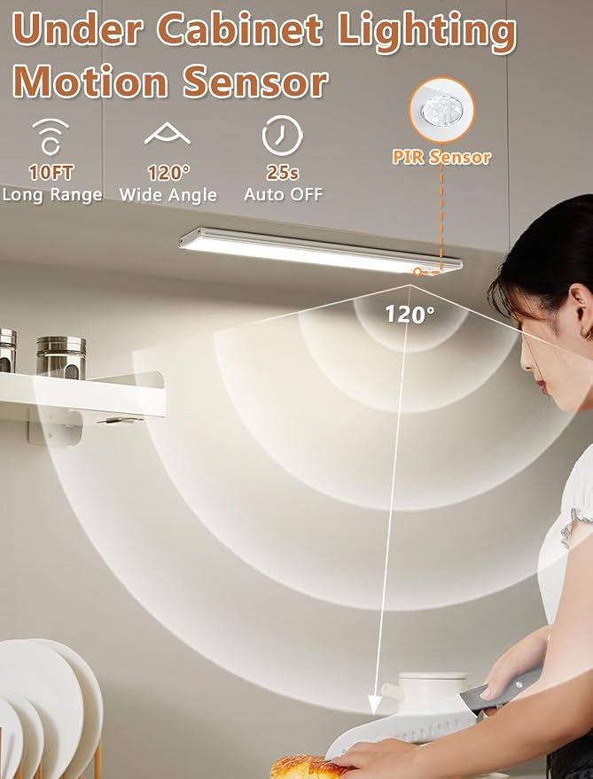 Under Cabinet Rechargeable Lighting: 8 Inch Motion Sensor Dimmable Lights Indoor - Image 2