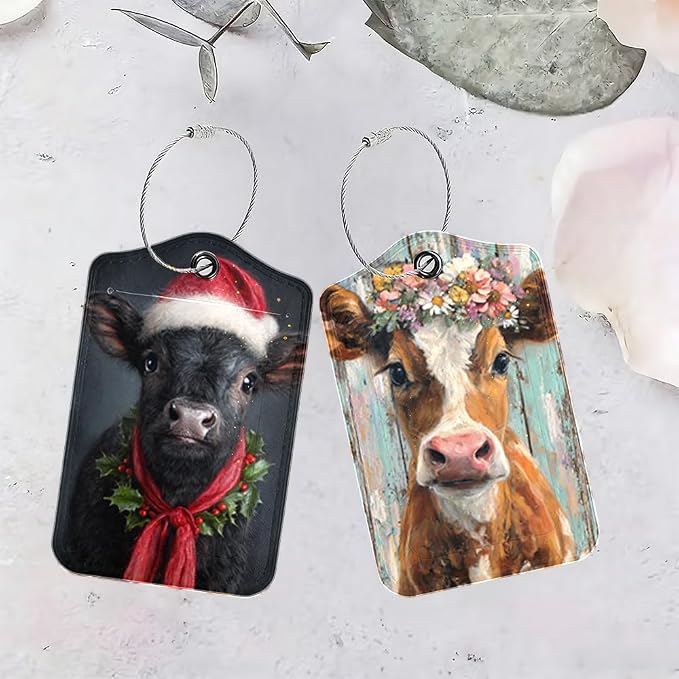 2 Pack Cute Cow Luggage Tags, Floral Cattle & Highland Cow ID Tags - Image 4