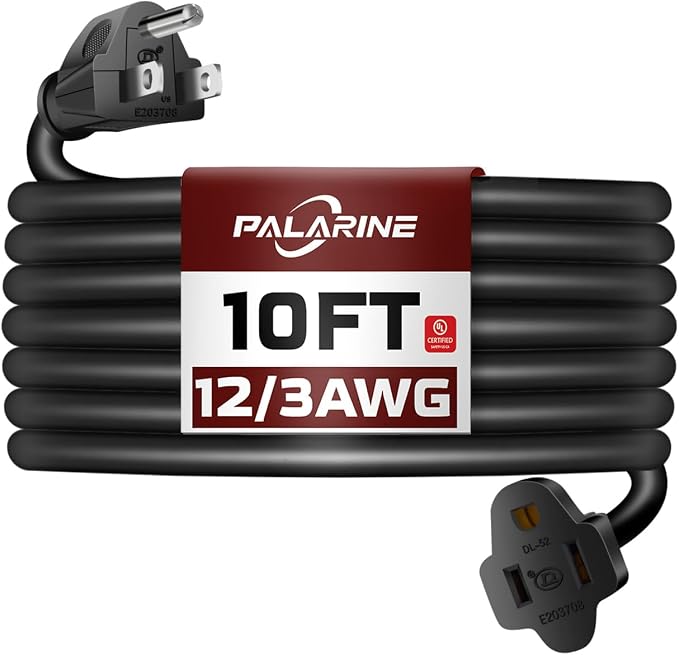 10ft Black Outdoor Extension Cord Waterproof, UL Listed, 12/3 SJTW Heavy Duty 3 by PALARINE
