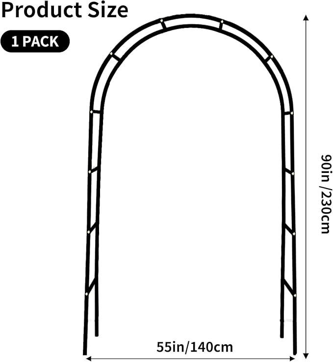 RUBFAC Metal Garden Arch, Wedding & Event Decoration, Garden Trellis for Climbing Plants, Assemble Freely 2 Sizes for Various Climbing Plant Roses Vines Bridal Party Decoration, Black, 1 Pack