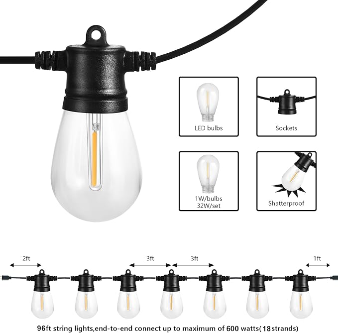 SUNTHIN Outdoor String Lights, 96FT Patio Lights - Image 2
