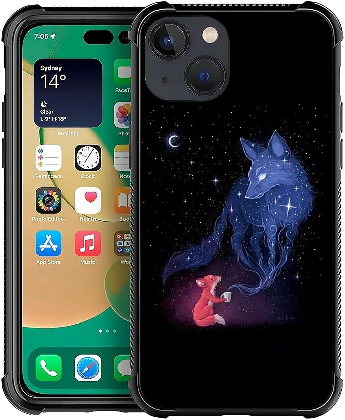 for iPhone 13 Case, Galaxy Fox Wolf Pattern Graphic Design Girl Boy Soft by FKBRCL4U
