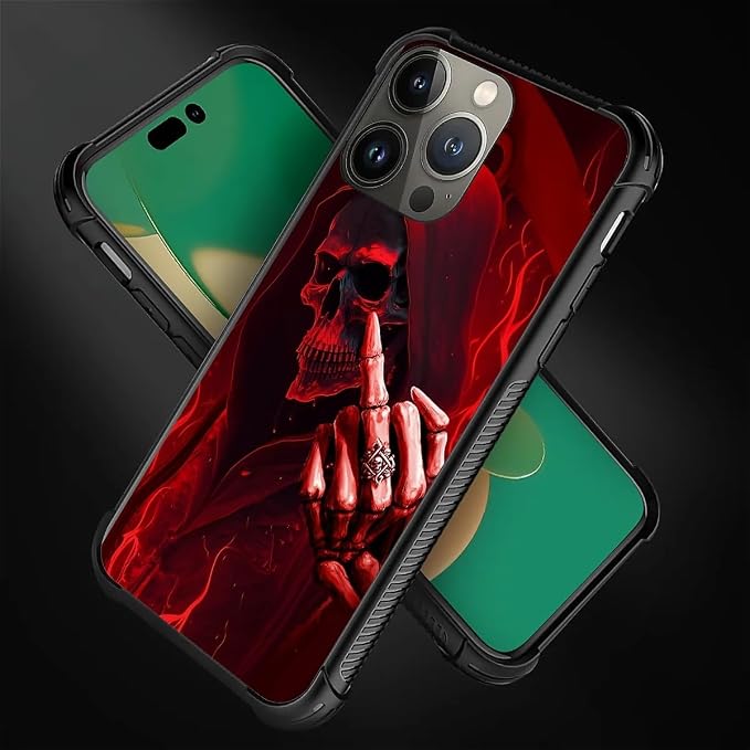 for iPhone 13 Pro Case, Gestures Funny Skull Pattern Graphic Design Girl Boy - Image 5