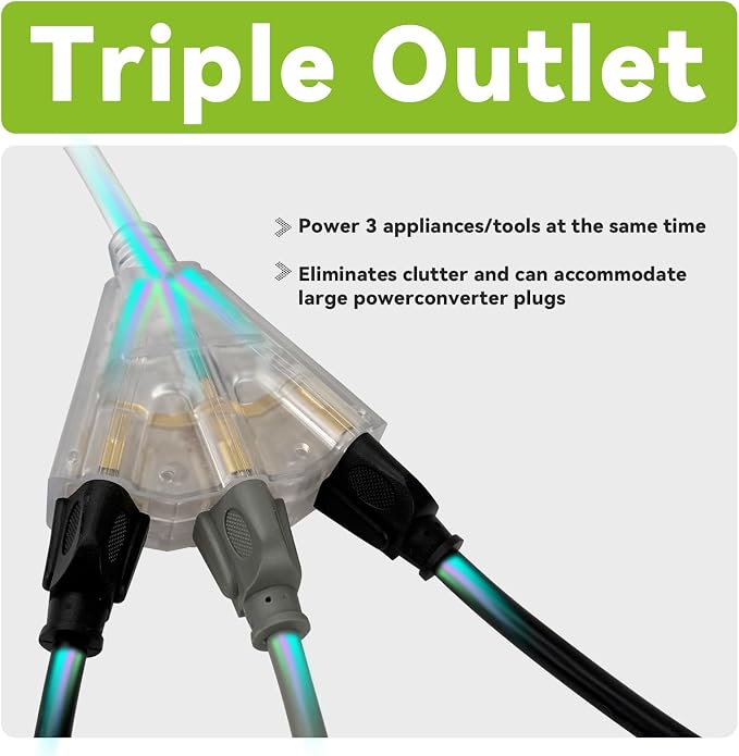 EP 3FT 12 Gauge Heavy Duty Extension Cord, 15A 125V 1875W, 3 Outlet - Image 3