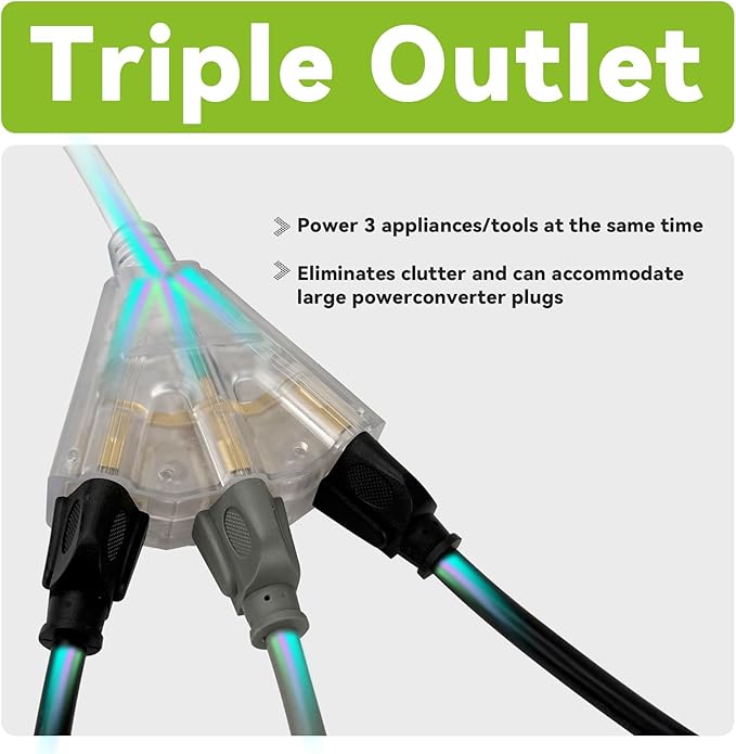 EP 20FT 12 Gauge Heavy Duty Extension Cord, 15A 125V 1875W, 3 Outlet - Image 3